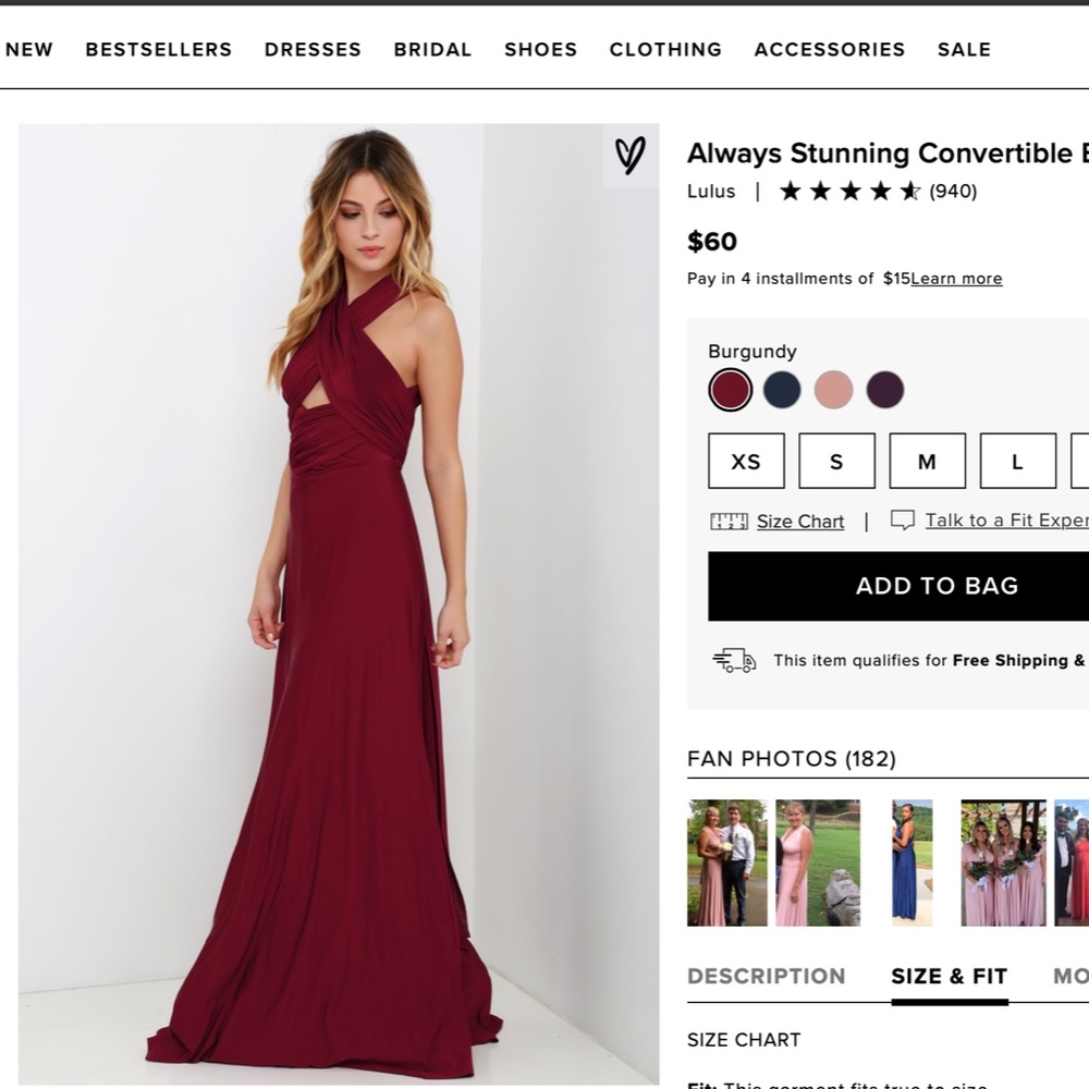 Lulus always stunning convertible burgundy maxi dr